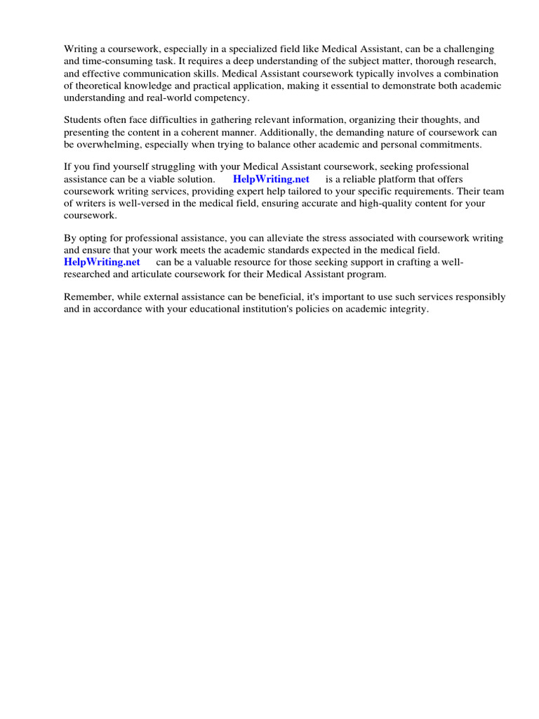 Course work for medical assistant pdf nursing health care