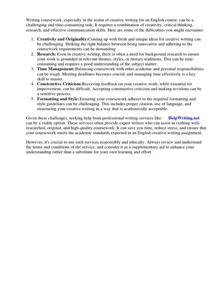 Challenges in Creative Writing Coursework | PDF | Creativity | Plagiarism