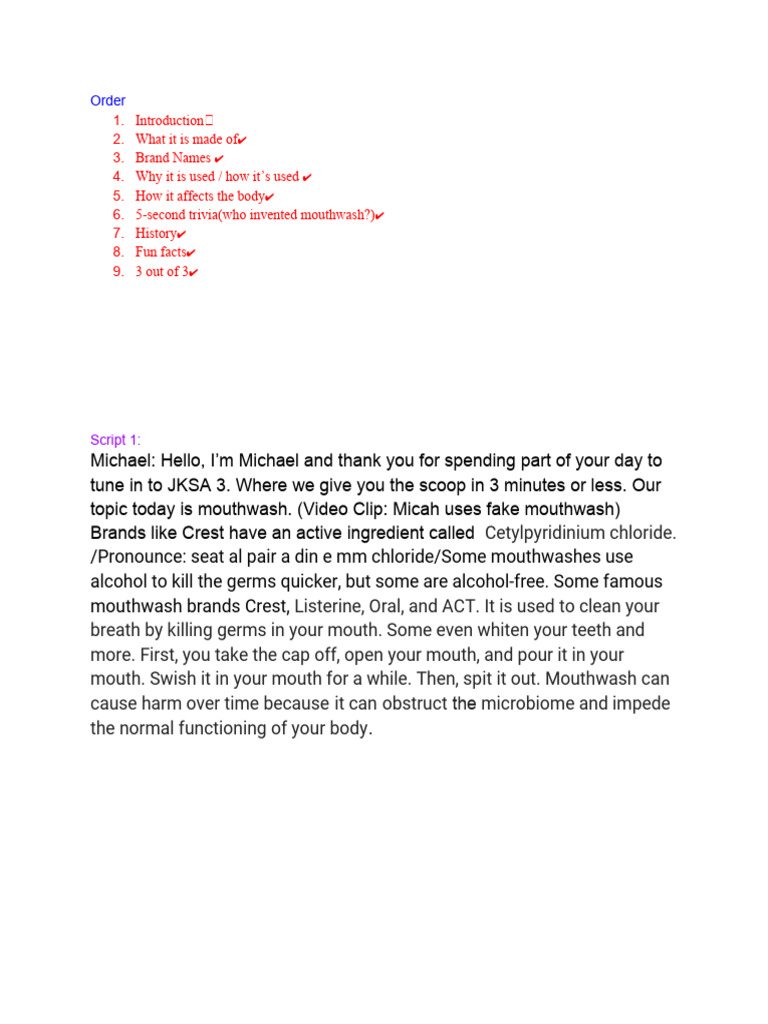 Mouthwash Script | PDF | Health Sciences | Dentistry Branches