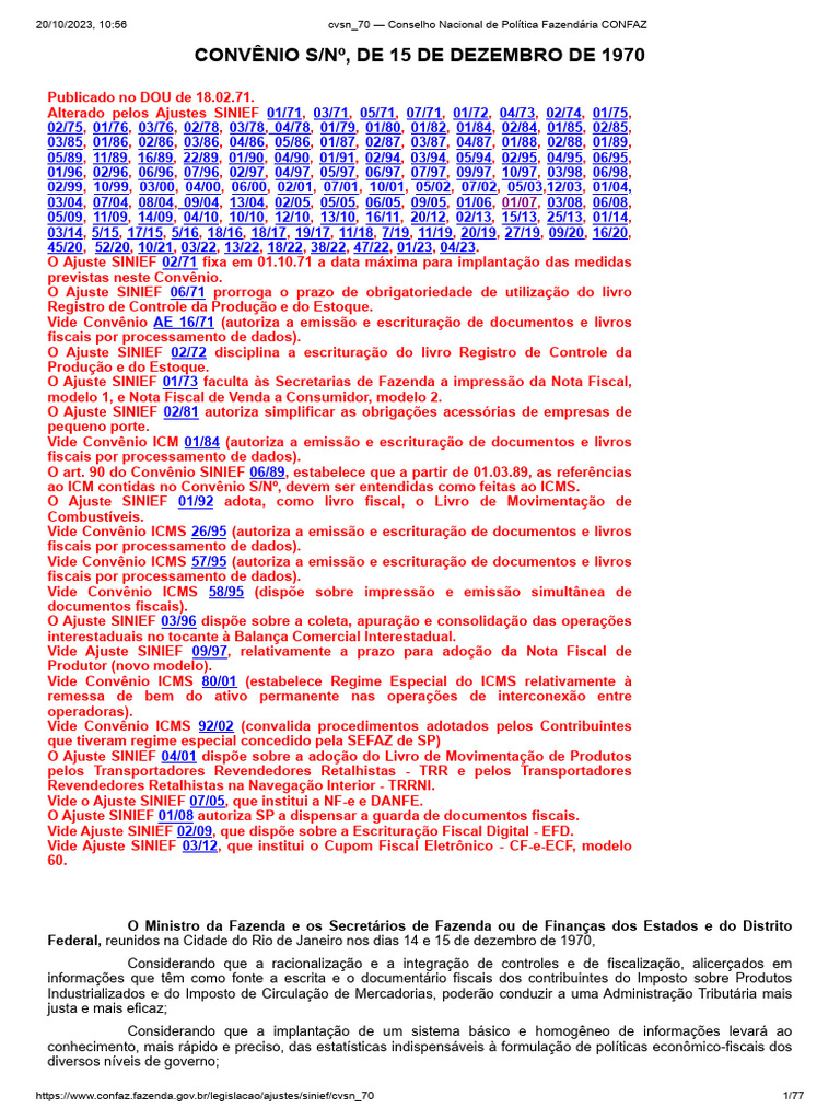 Convênio SN - 15-12-1970 - Conselho Nacional de Política Fazendária ...