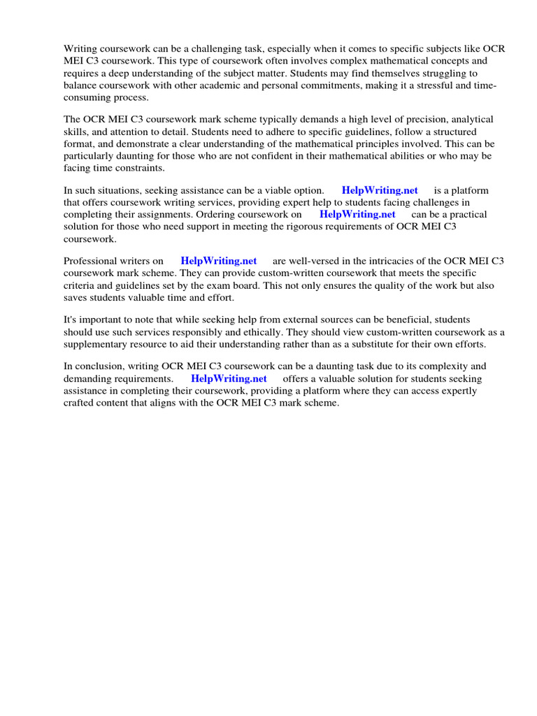 Ocr mei c3 coursework mark scheme pdf mathematics facebook