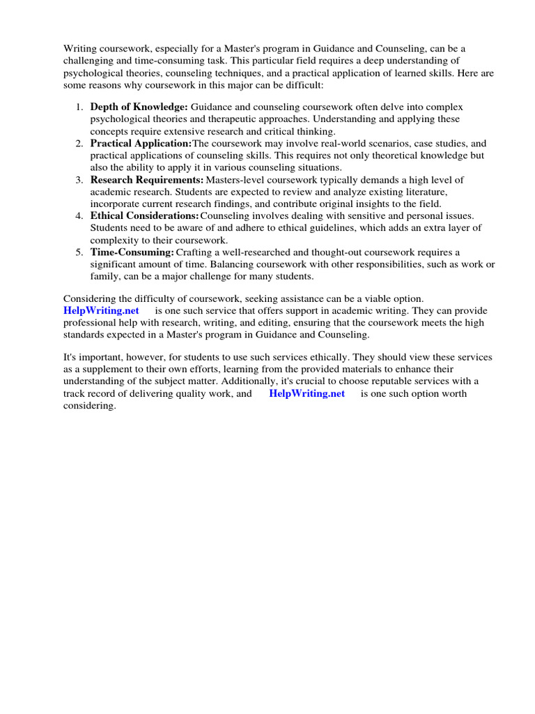 Coursework Masters Majoring in Guidance and Counselling | PDF
