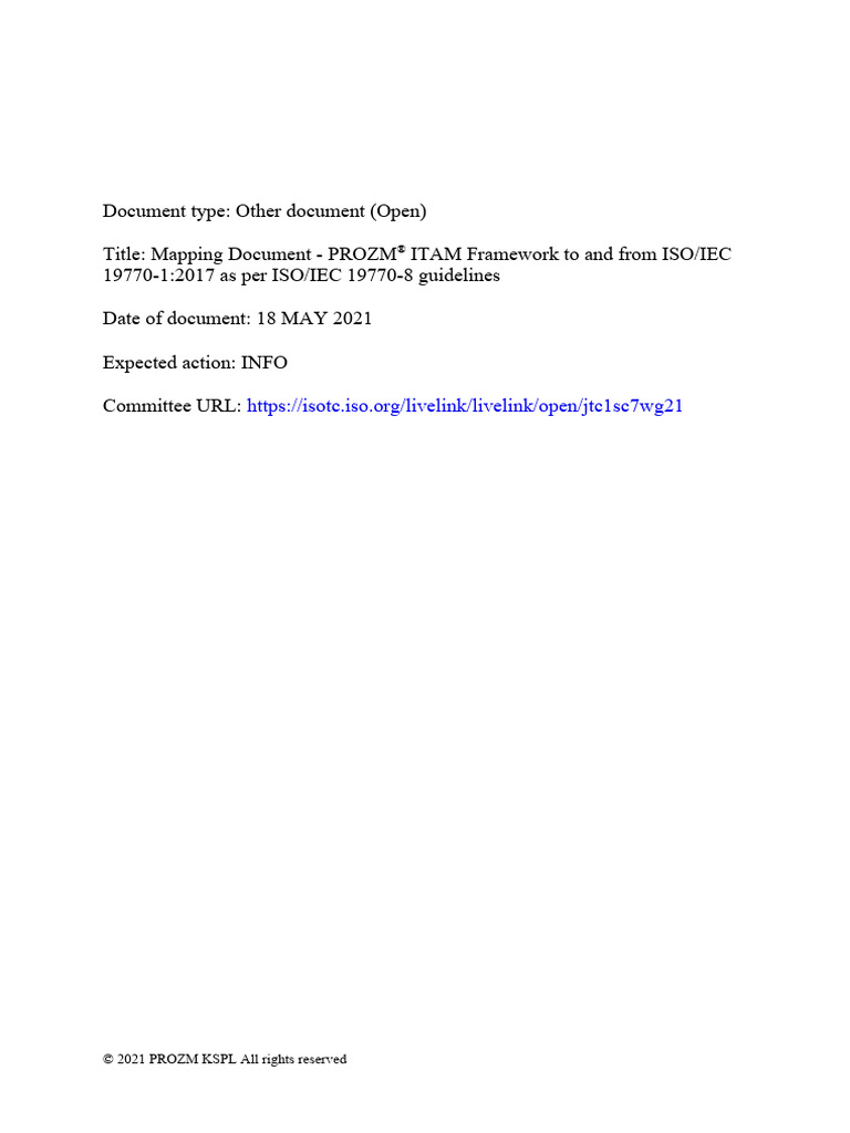 Mapping Prozm Itam Framework To And From Isoiec 19770 1 2017 Rev May