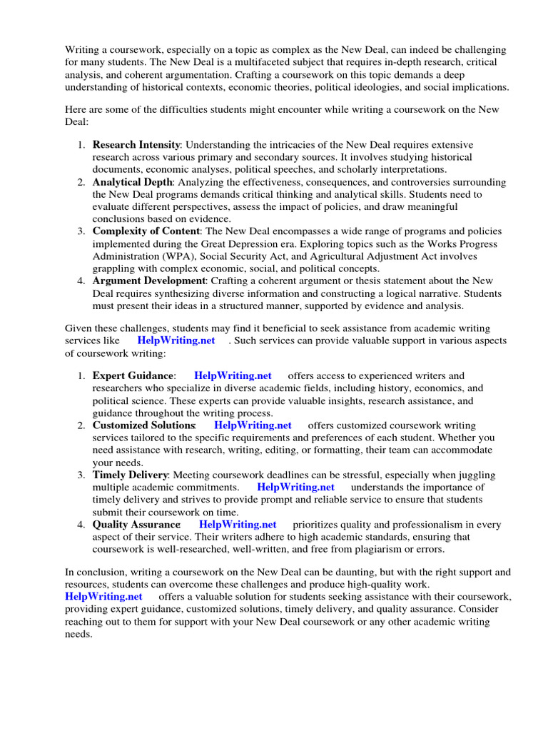 New Deal Coursework | PDF | New Deal | Franklin D. Roosevelt