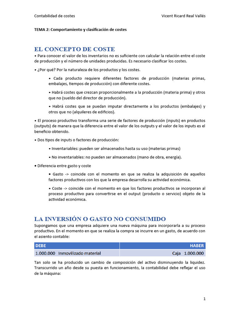 Clasificación y Comportamiento de Costes | PDF | Costo | Contabilidad ...