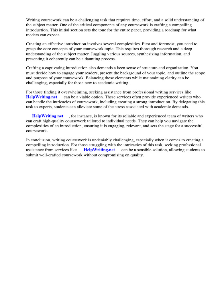 How To Write Introduction For Coursework | PDF | Essays | Thesis
