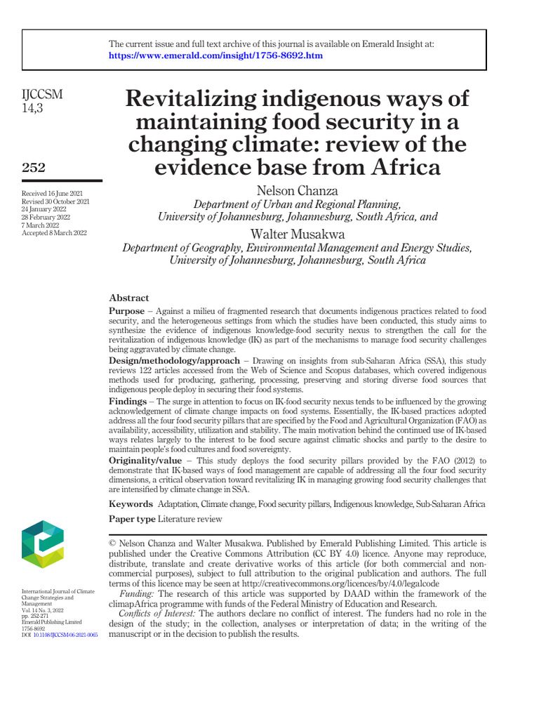 Indigenous Knowledge for Food Security in Africa | PDF | Food Security ...
