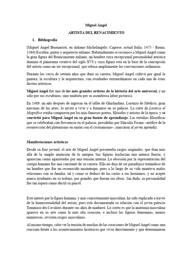 Artista Del Renacimiento - Miguel Angel | PDF | Miguel Ángel | Escultura