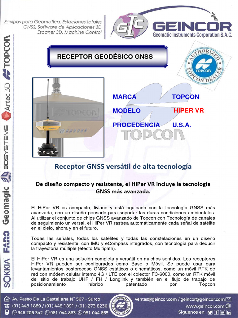 Receptor GNSS Topcon HiPer VR | PDF | Sistema de Posicionamiento Global ...