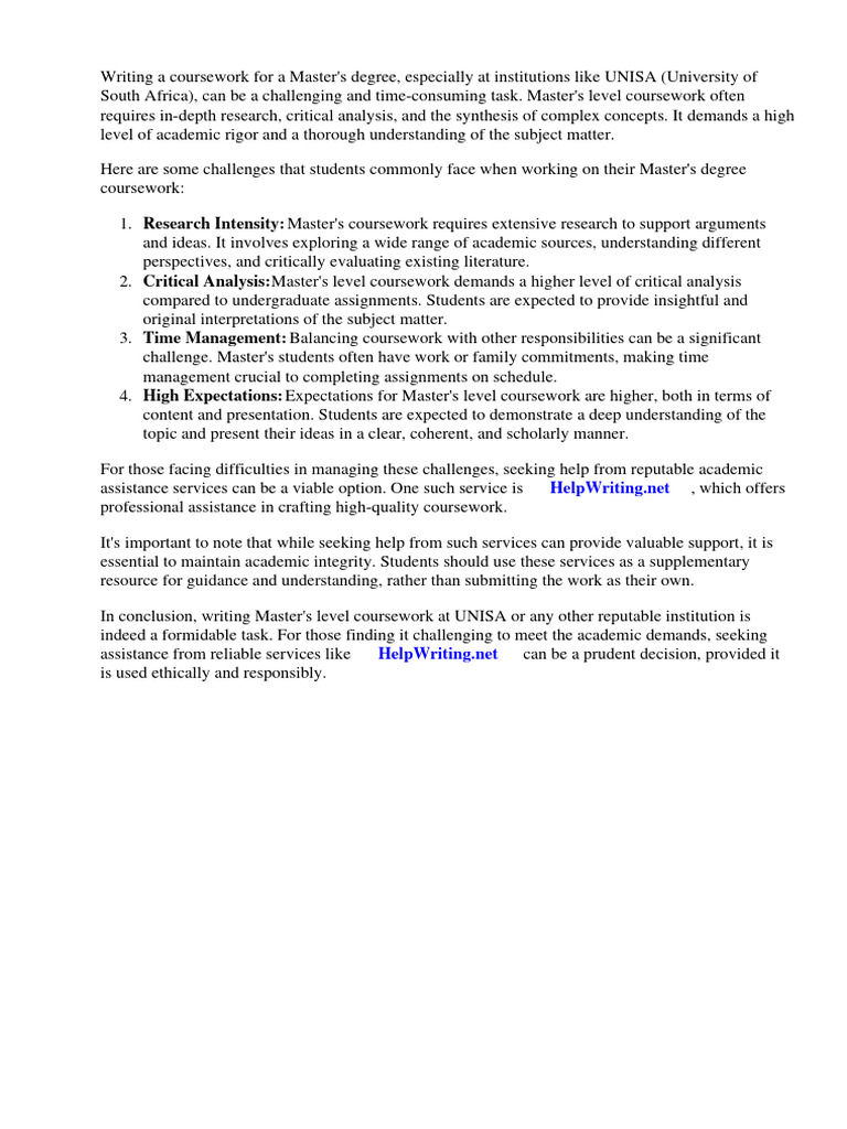 Coursework Masters Degree at Unisa | Download Free PDF | Academic ...