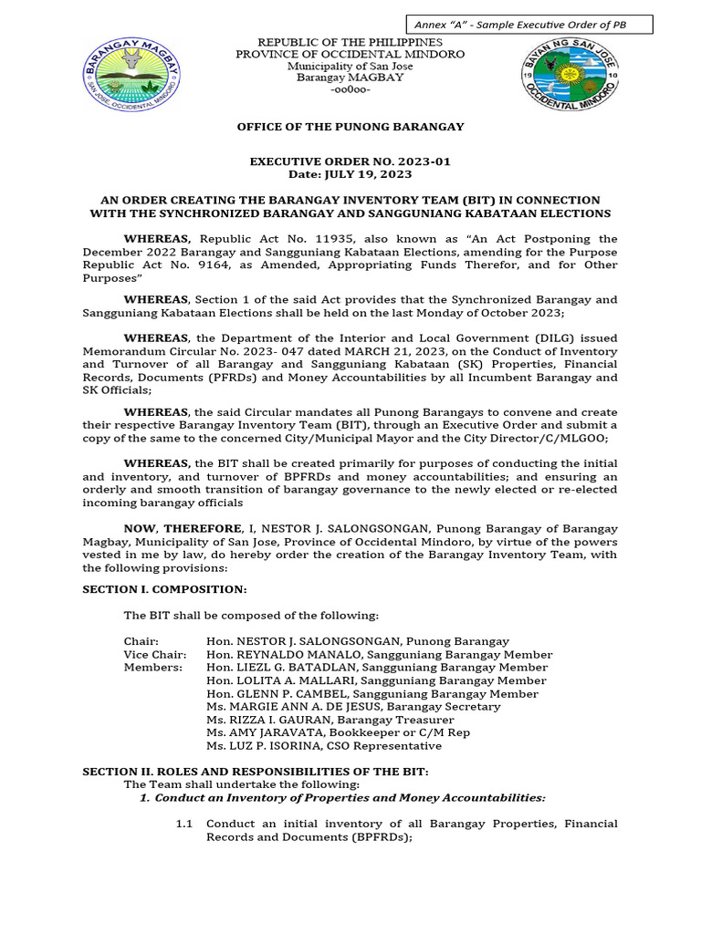 1.3 BSKE 2023 Annexes A B and C Barangay Inventory and Turnover of ...