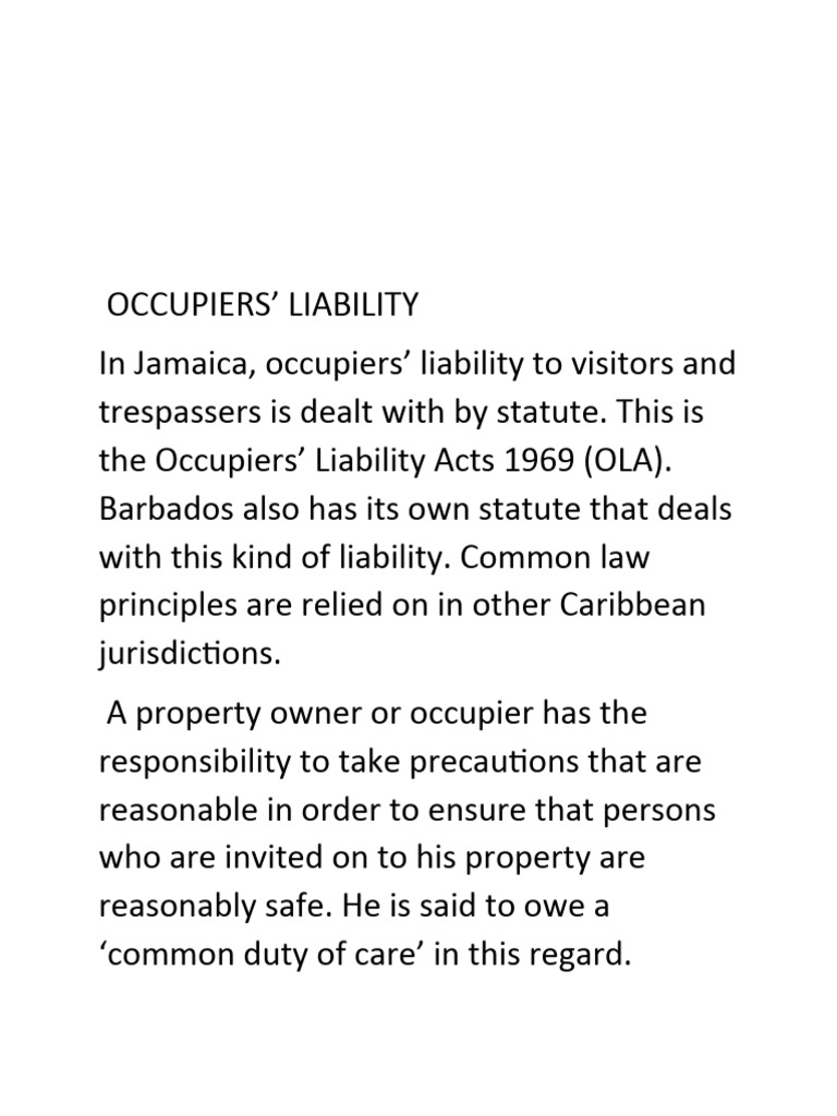 Occupiers' Liability in Jamaica and Barbados | PDF | Legal Liability ...