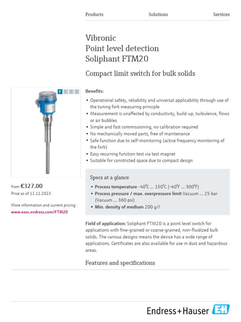 Soliphant FTM20 Point Level Switch | PDF | Solid | Vacuum
