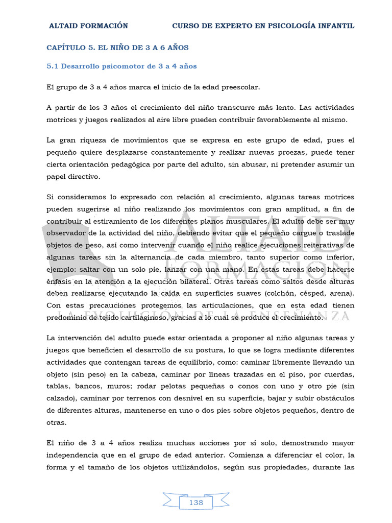 Desarrollo psicomotor 3 a 4 años | PDF | Pensamiento | Desarrollo cognitivo