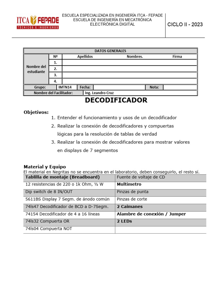 Decodificadores y Displays en Electrónica | PDF | Electrónica ...