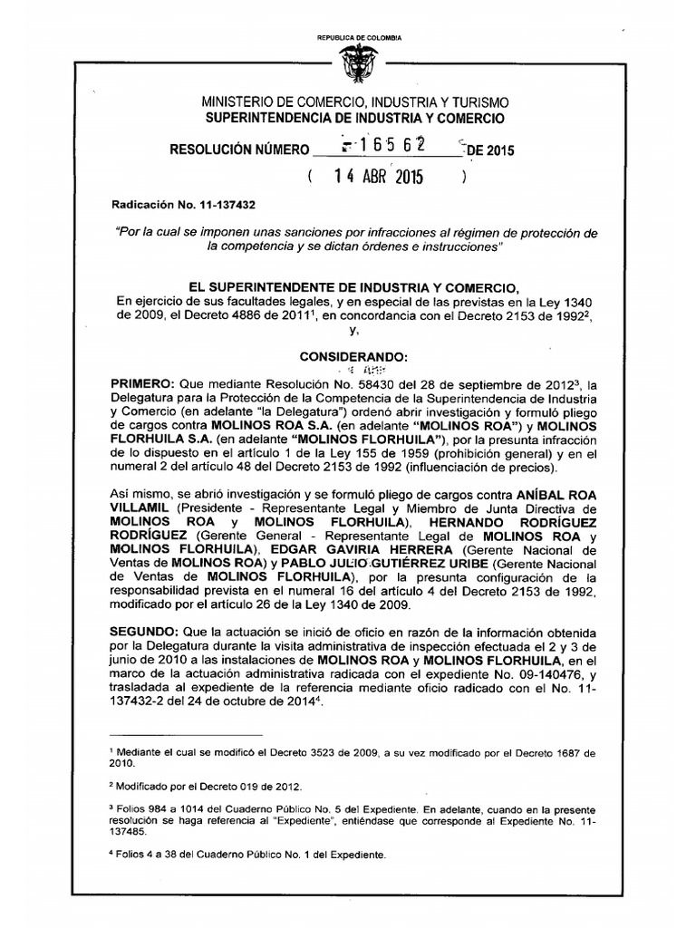 SIC Res. 16562 de 2015 - Actos Restrictivos de La Competencia | PDF