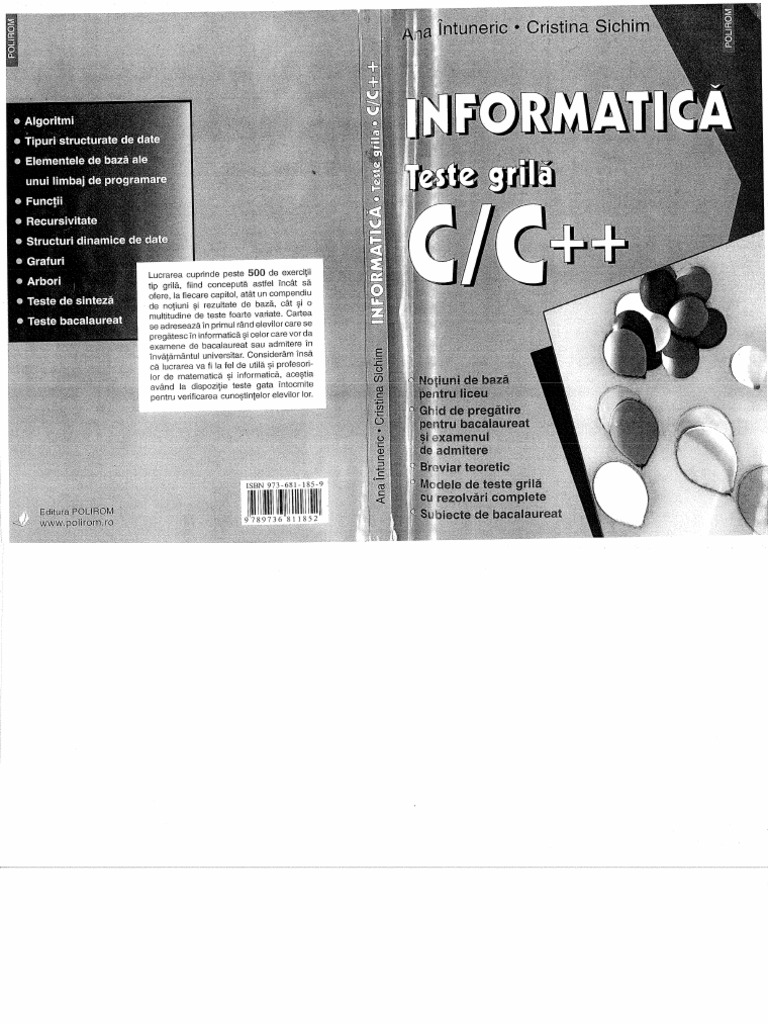 Ana Intuneric Cristina Sichim - Teste Grila de Informatica C C++ | PDF