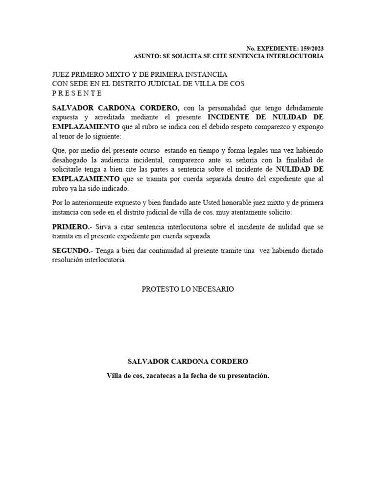 Citacion Sentencia Interlocutoria | PDF