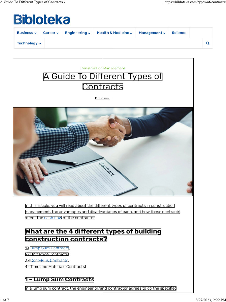 A Guide To Different Types of Contracts - Bibloteka | PDF
