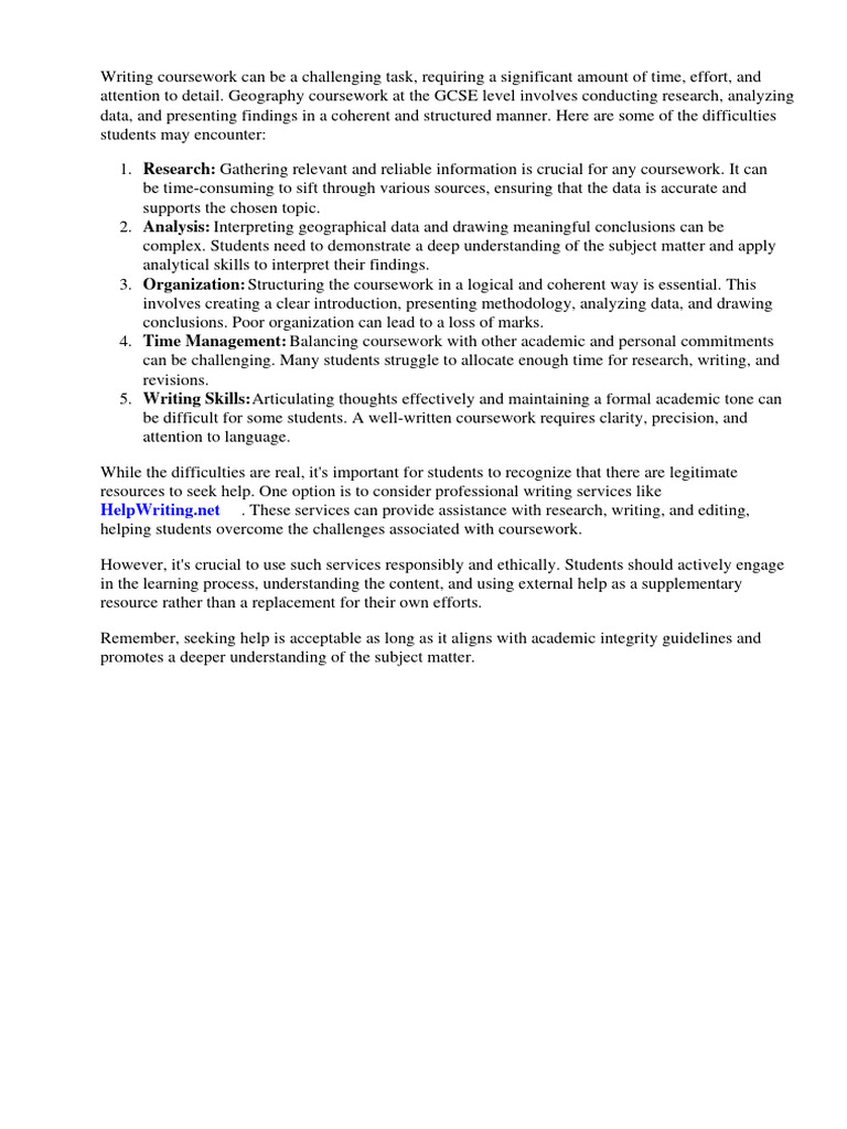 Geography Coursework Gcse Examples PDF