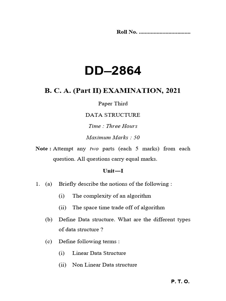 Data Structure Exam Paper 2020 | PDF