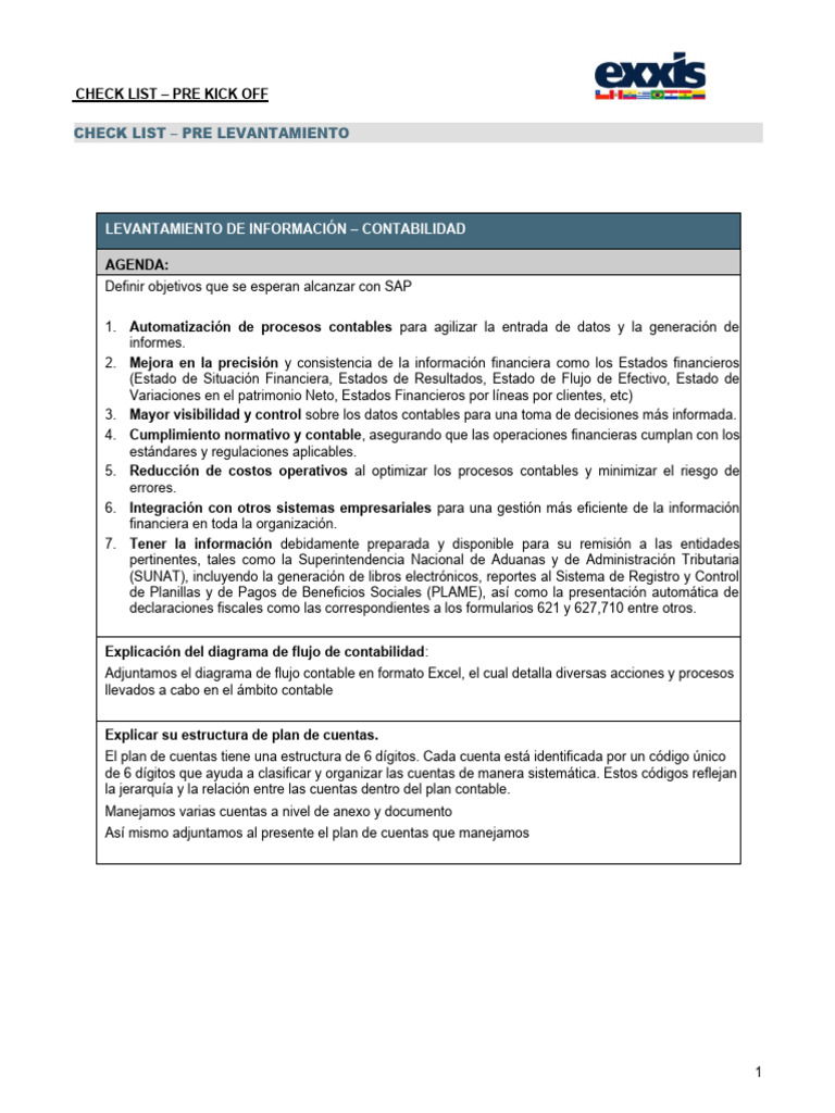 Checklist Pre Kick Off para Contabilidad SAP | PDF | Contabilidad ...