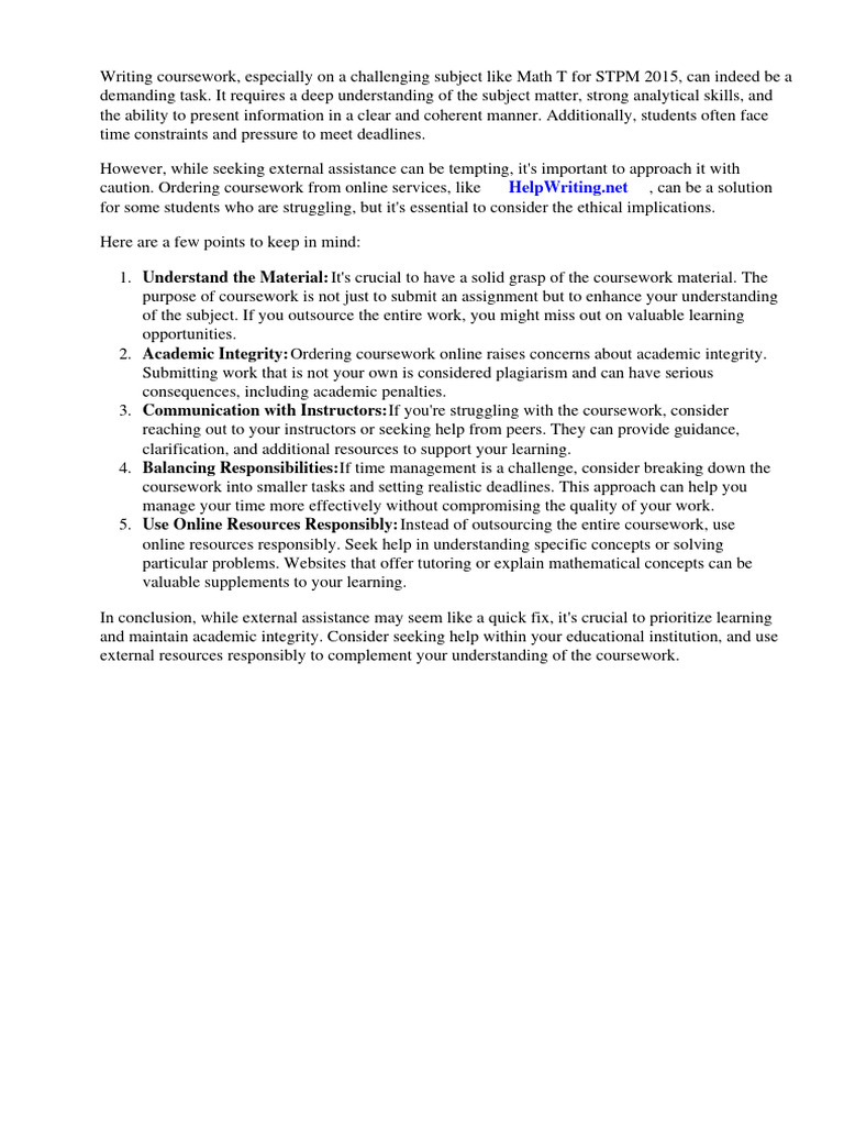 Math T Coursework STPM 2015 | PDF | Mathematics | Methodology