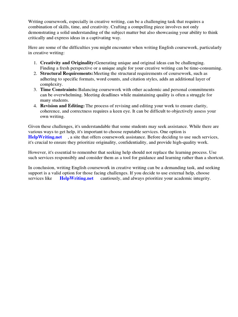 English Coursework Creative Writing | PDF | Creativity