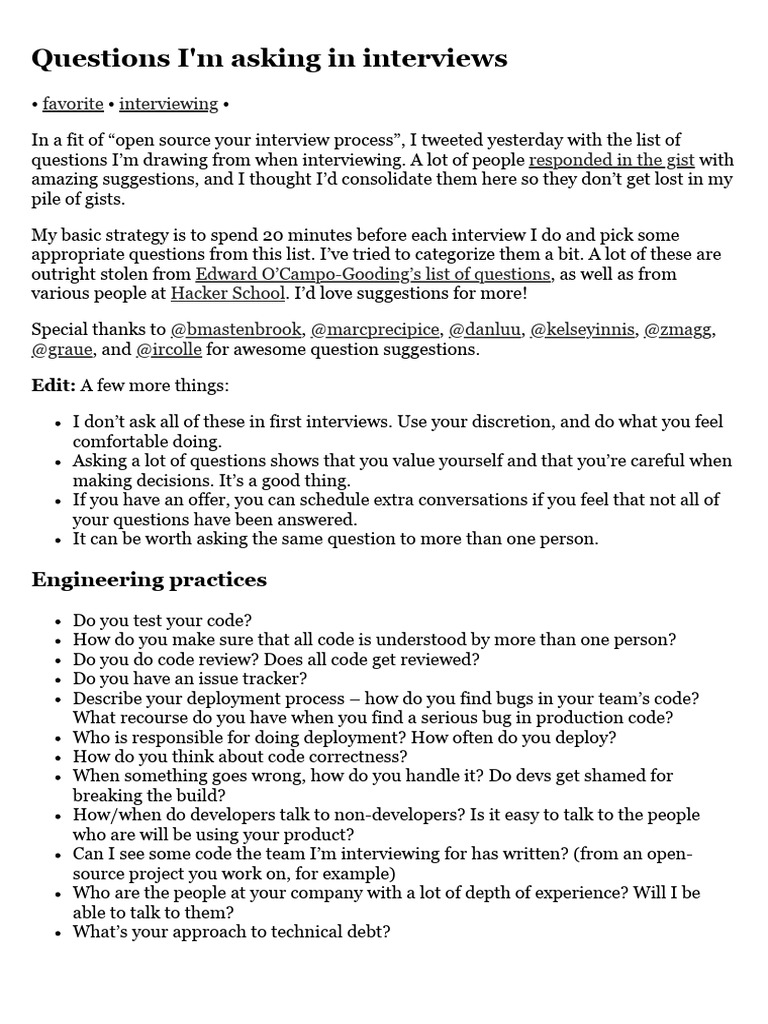 Questions I'm Asking in Interviews PDF Employee Retention Business