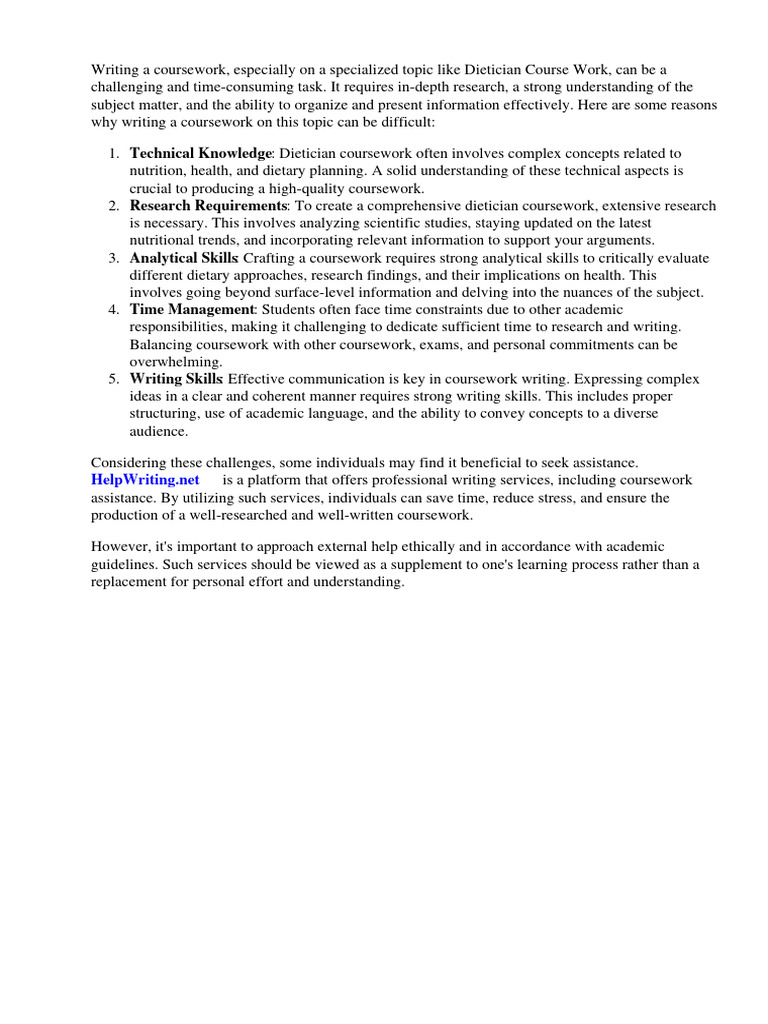 Dietician Course Work PDF Dietitian Health Care