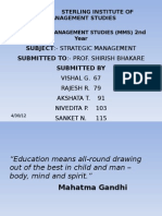 Subject:-Strategic Management Submitted To: - Prof. Shirish Bhakare Submitted by