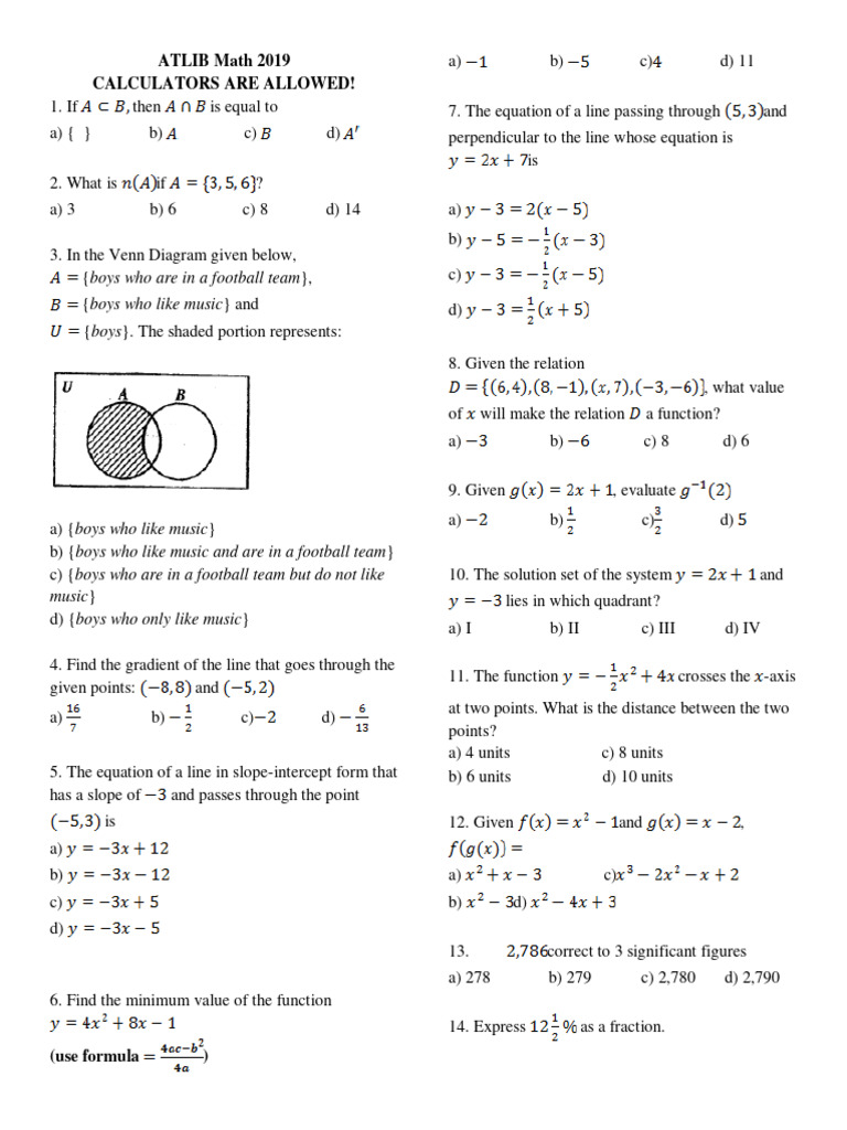 ATLIB Math 2019 Practice Questions | PDF | Elementary Geometry ...