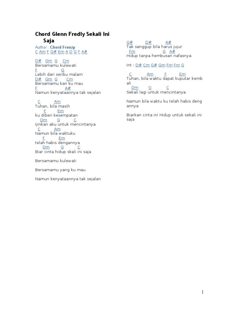 Chord Glenn Fredly Sekali Ini Saja