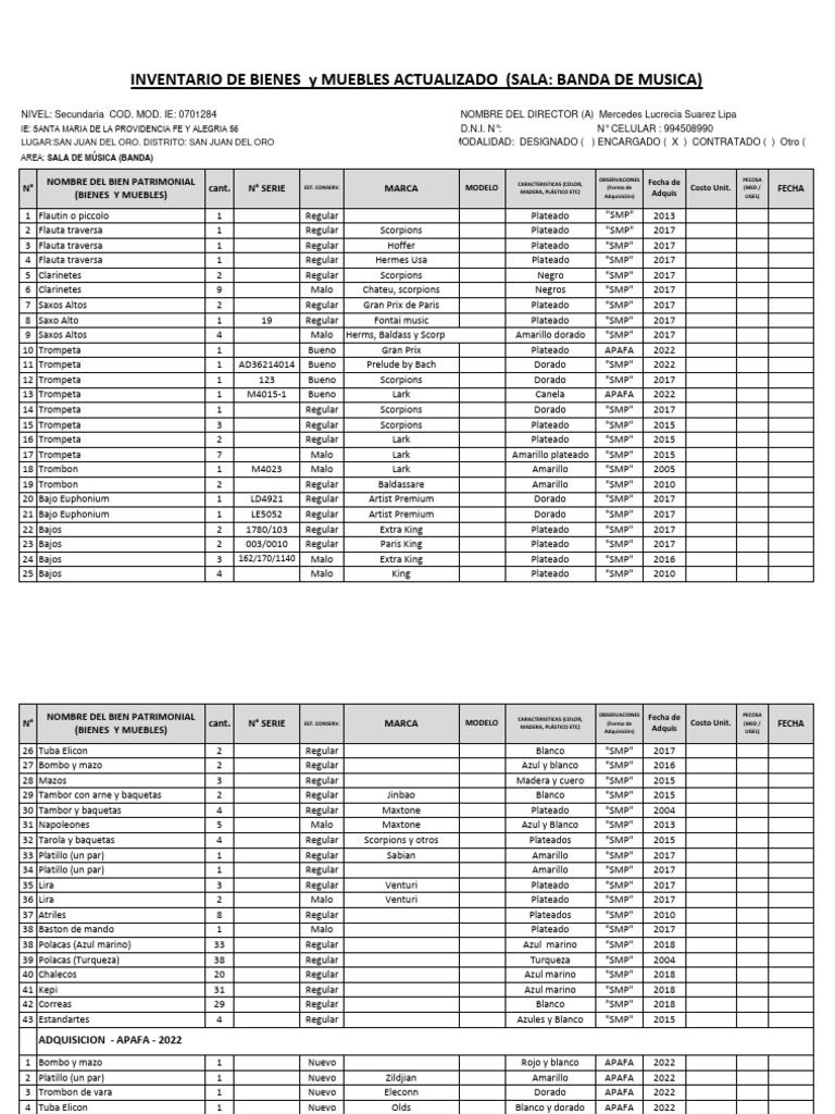 Inventario de Instrumentos Musicales | PDF | Aerófonos | Producción musical