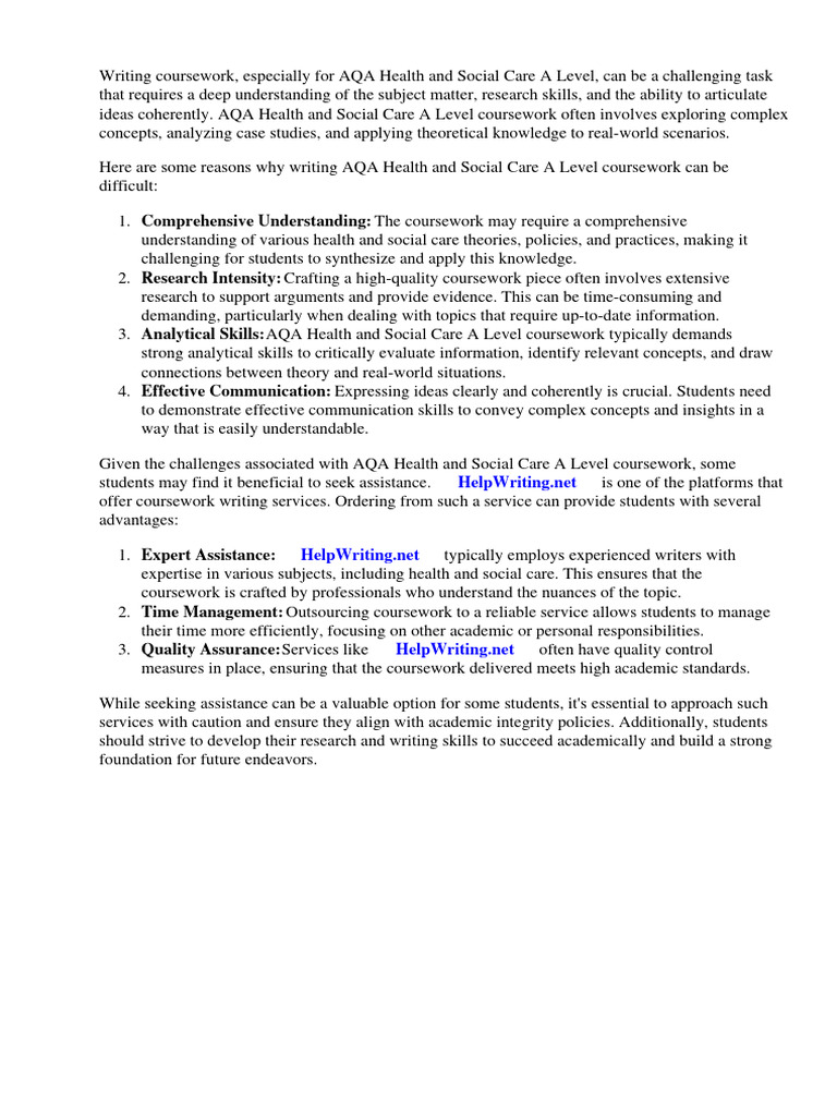 Aqa Health and Social Care A Level Coursework Examples | PDF | Theory ...