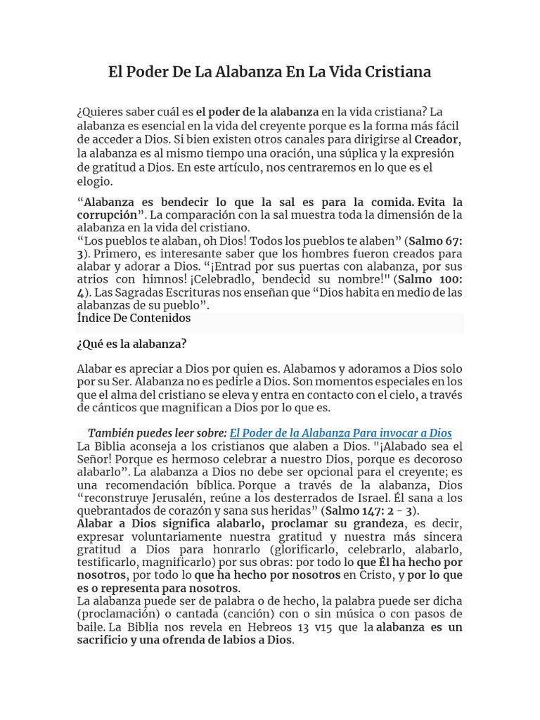 El Poder de la Alabanza Cristiana | PDF | Oración | Salmos