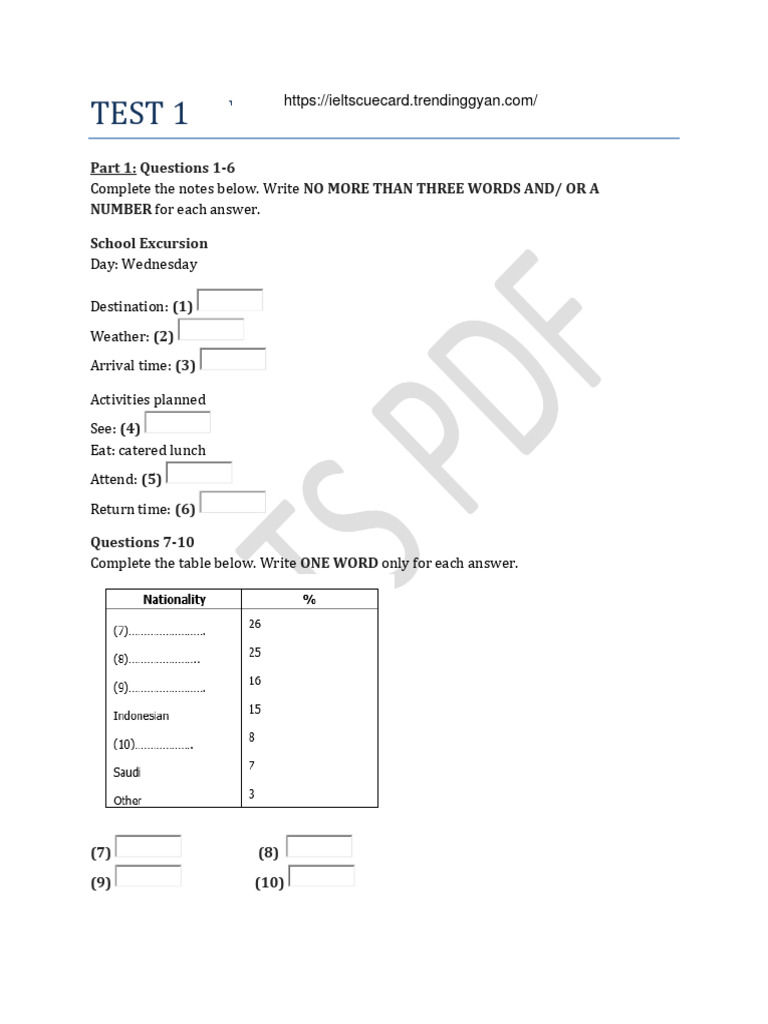 Listening Test 1 Pdf