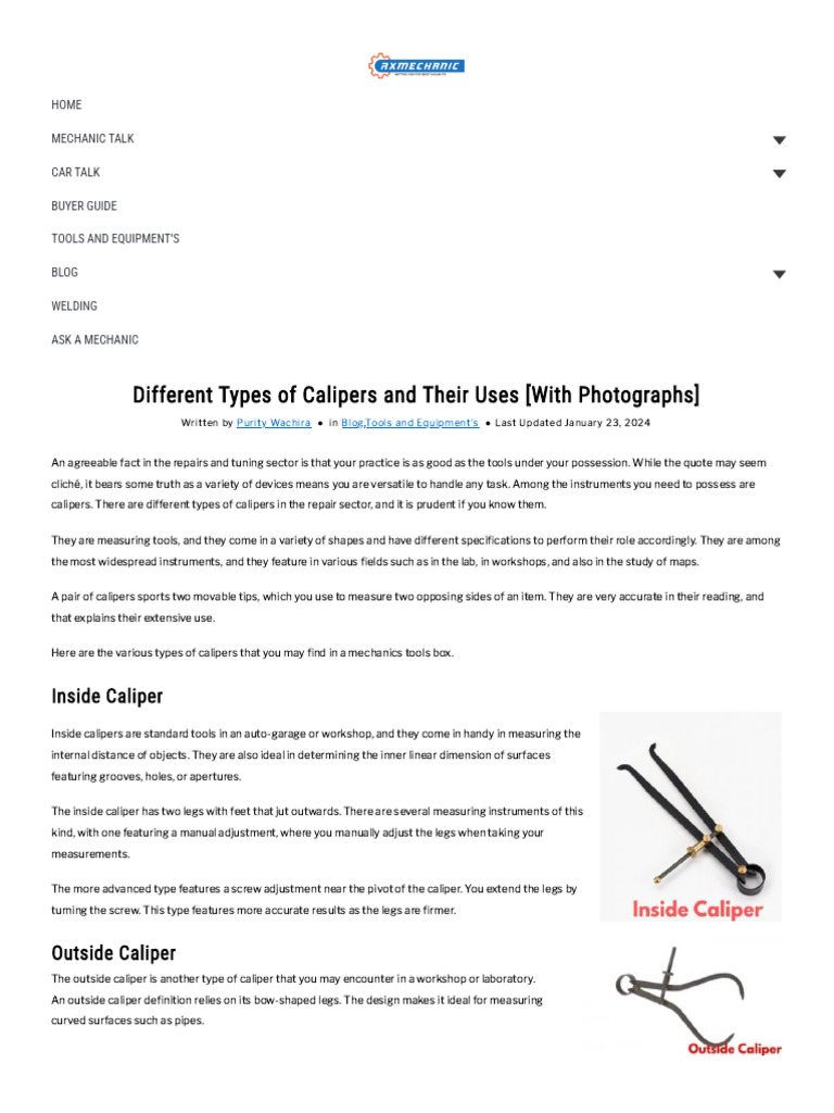 CALLIPERS Different Types of Calipers and Their Uses (With