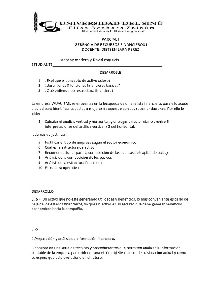 Parcial I Gerencia Financiera I | PDF | Business | Capital de trabajo
