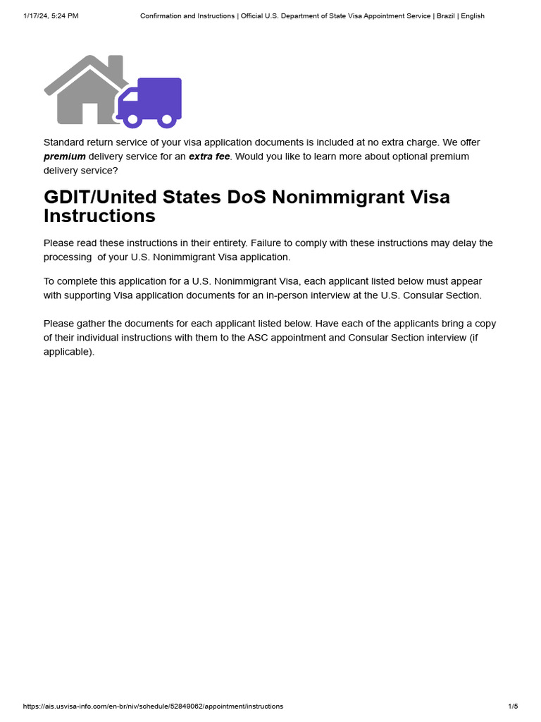 Confirmation and instructions official u s department of state visa