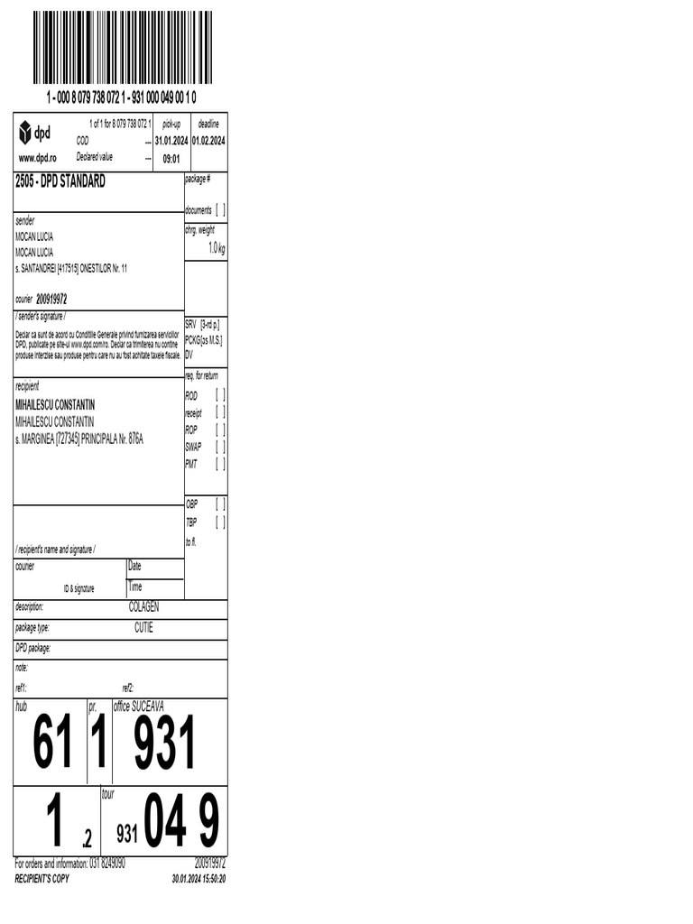 DPD Awb 80797380721 | PDF