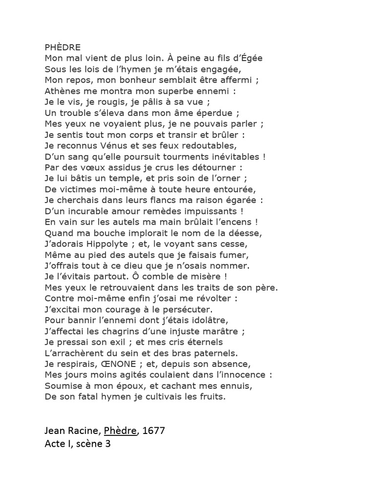 Phèdre, Acte I, Scène 3 | PDF
