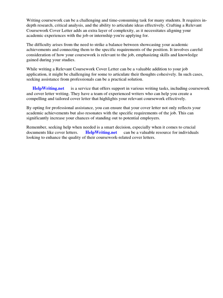 Relevant Coursework Cover Letter | PDF | Résumé | Motivation