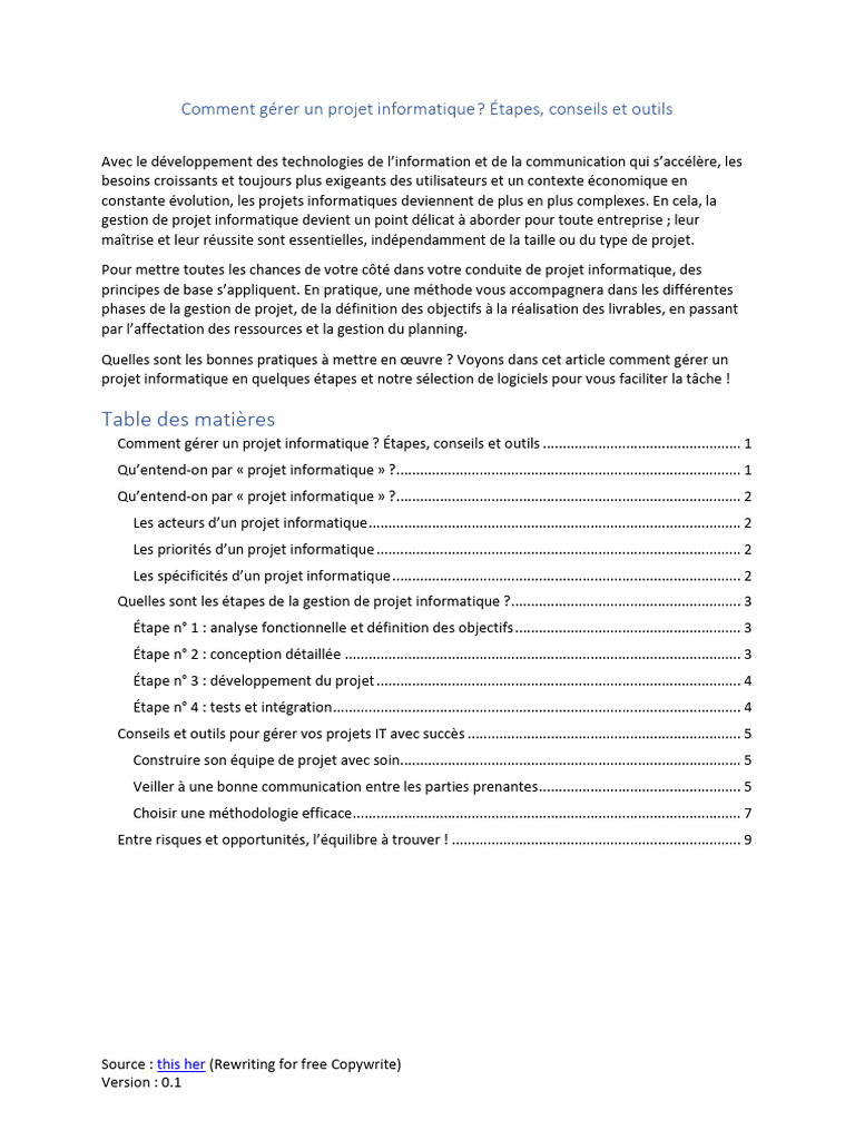 Gérer un projet informatique efficacement | PDF | Gestion de projet ...