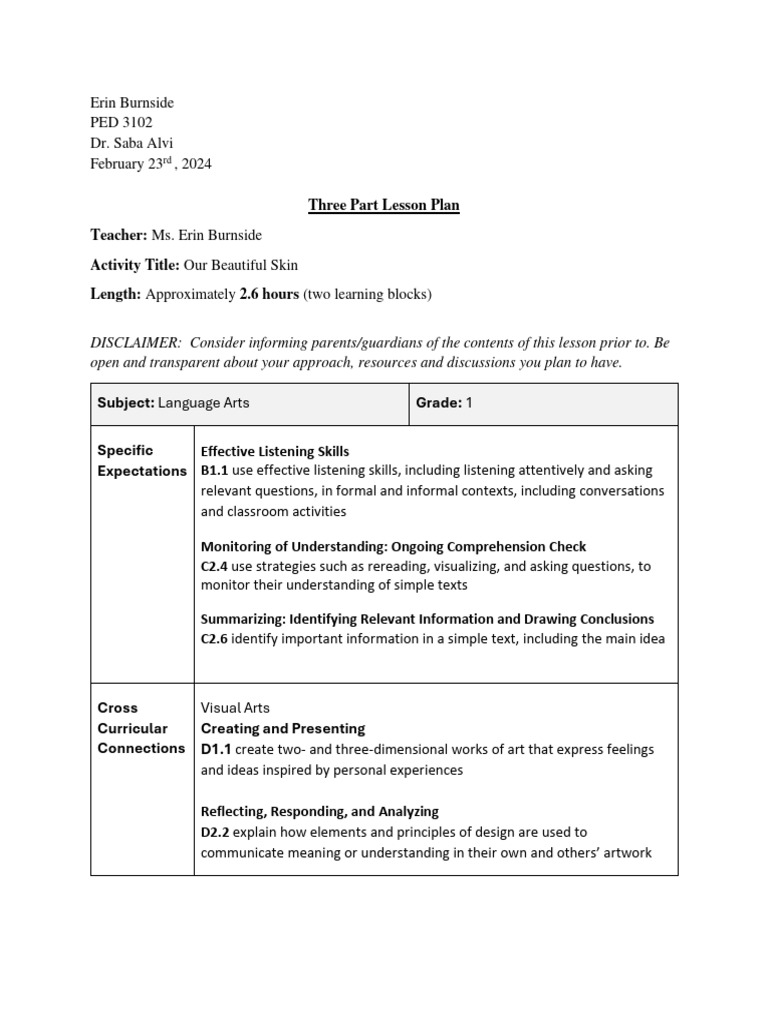 3102 lesson plan and reflection | PDF | Learning | Self Concept