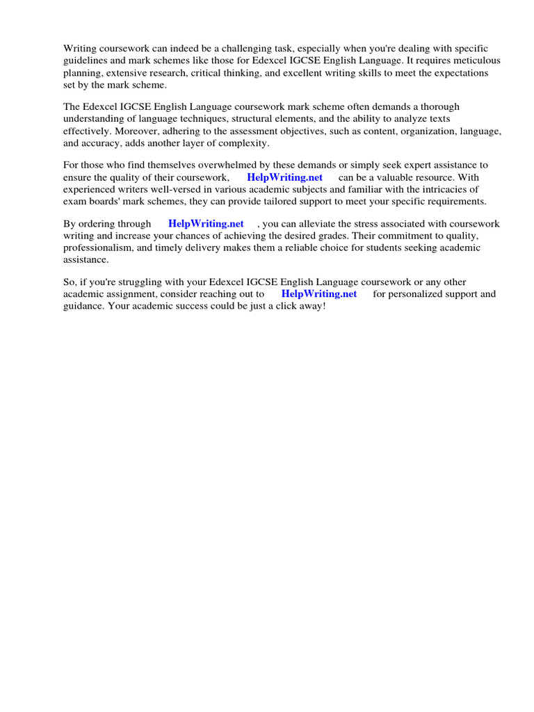 Edexcel Igcse English Language Coursework Mark Scheme | PDF
