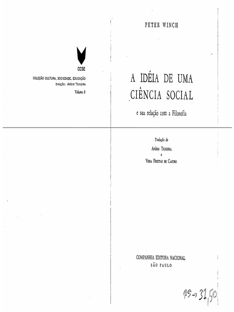 Peter Winch A Ideia de Uma Ciência Social e Sua Relação Com A