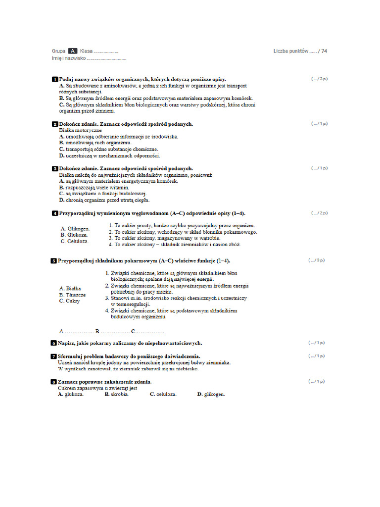 Układ Pokarmowy Klasa 7 Test