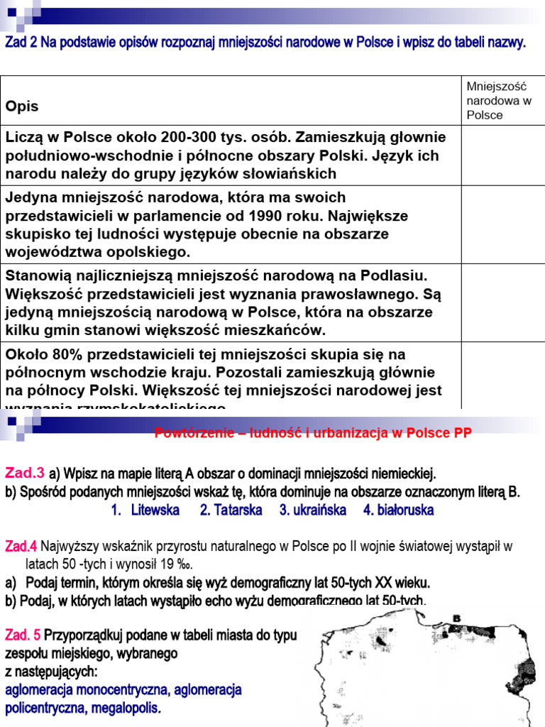 Urbanizacja I Sieć Osadnicza W Polsce Powtórzenie Ludność I Urbanizacja W Polsce PP | PDF