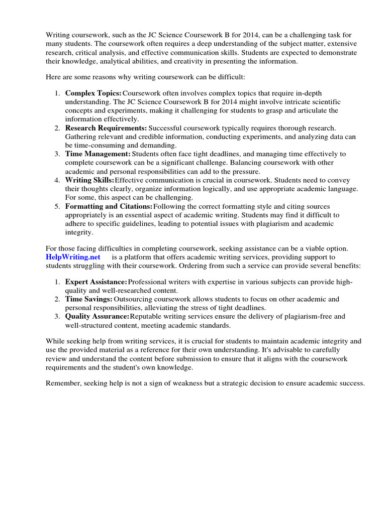 Challenges in JC Science Coursework 2014 | PDF | Information | Expert